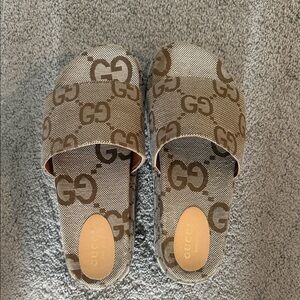 Gucci Women's Tan GG Logo Slides